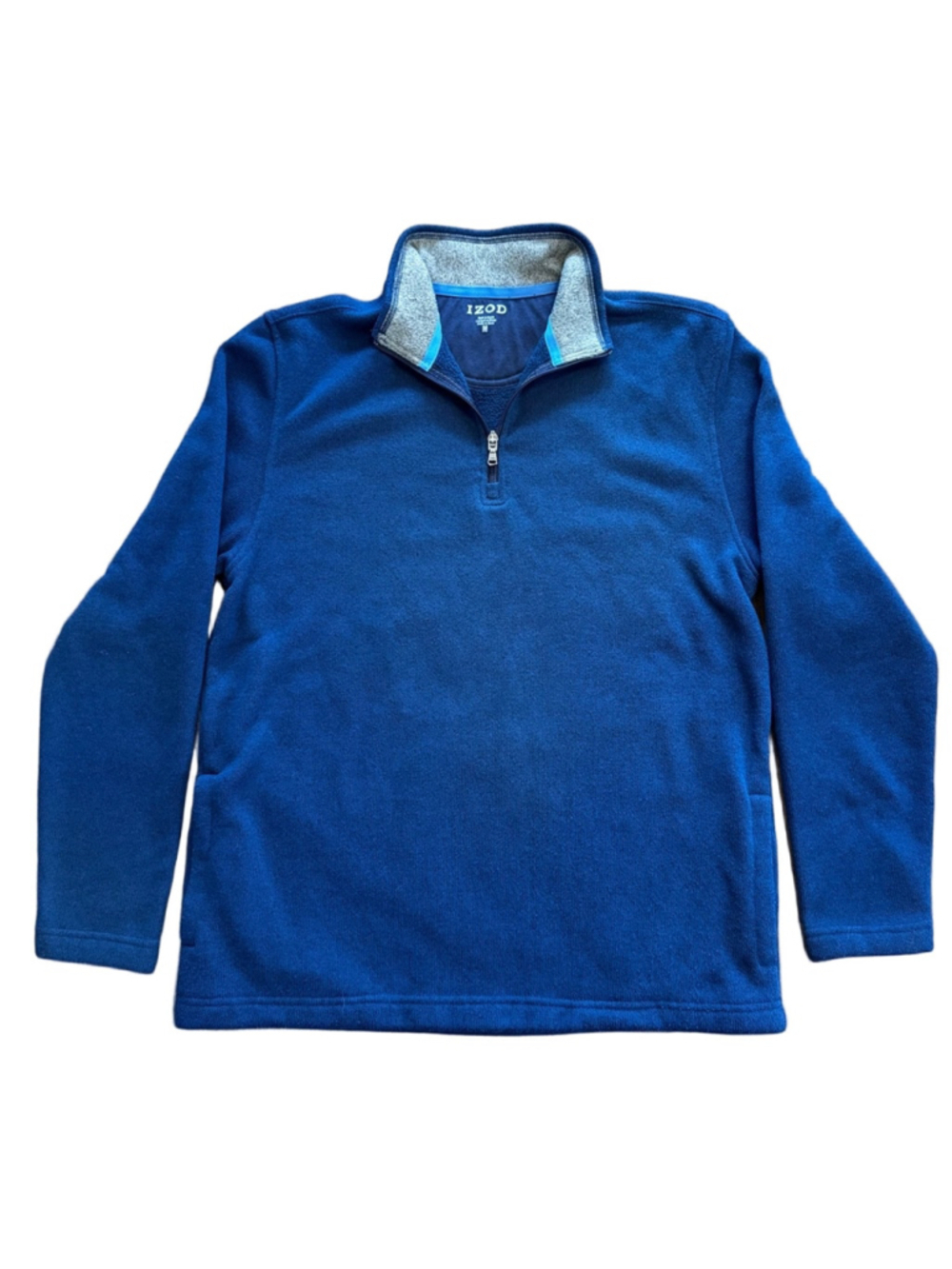 Men's IZOD Fleece Quarter Zip Pullover, Size M, Dark Blue with Gray Contrast